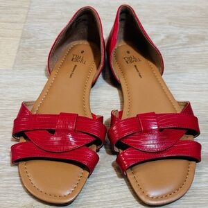 Time and Tru Red D'Orsay Open-Toe Flats Size 8